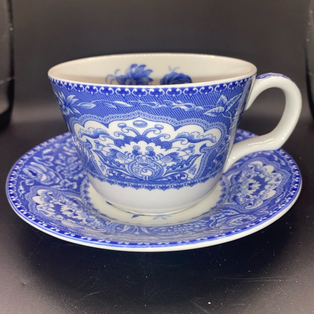 Spode Blue and White Floral Mug and Saucer